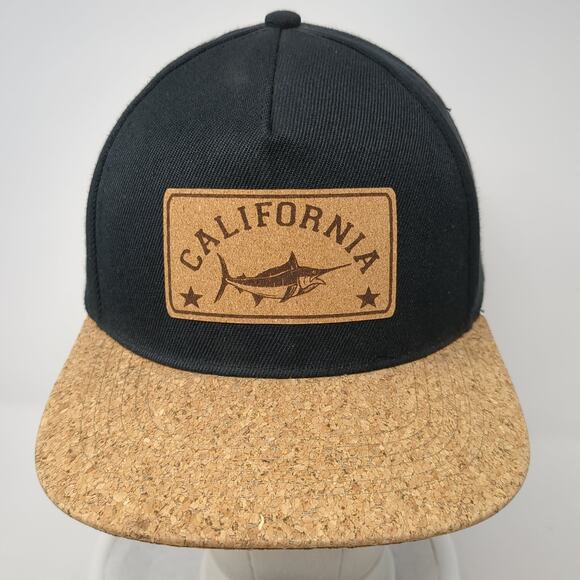 California Patch Snapback Hat Black One Size Flat Brim San Diego Cork Hat - Picture 2 of 9